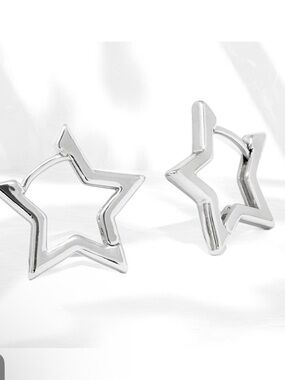 925 Sterling Silver Star Hoop Earrings
